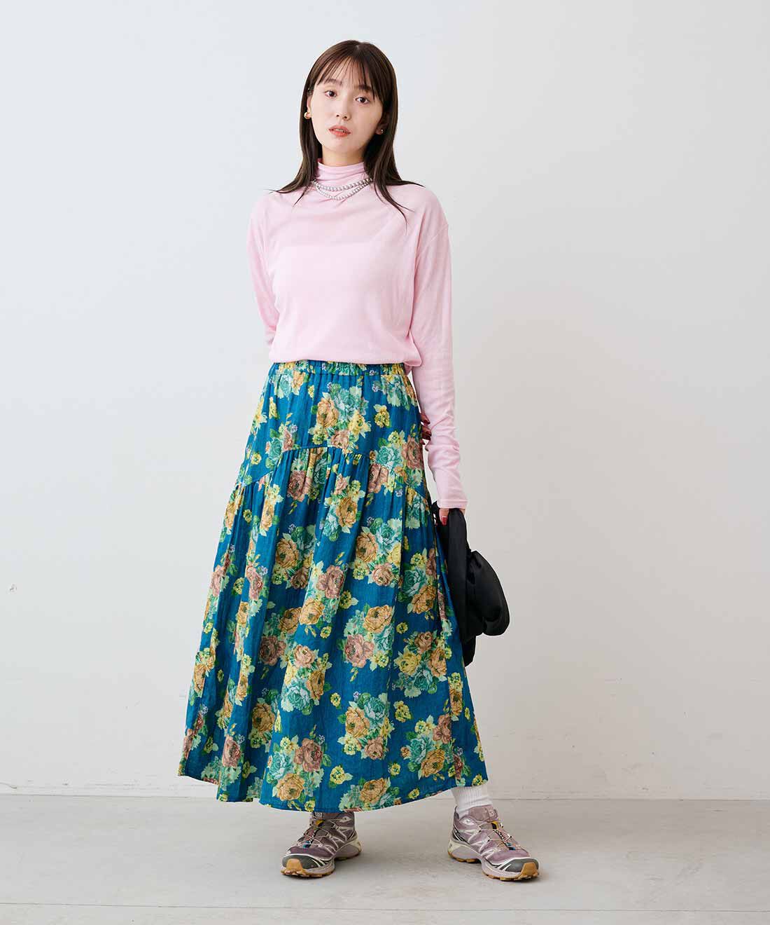 mensha!［メンシャ！］|mensha!　まるでゴブラン織り！？ 軽やかガーゼのカーブ＆ギャザースカートの会|モデル身長：169cm　着用サイズ：M