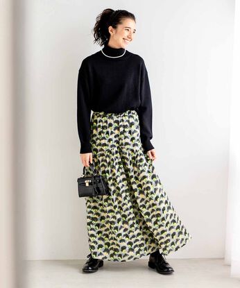 mensha! | インドクジャク柄のガーゼ スカート〈ブラック&times;グリーン〉