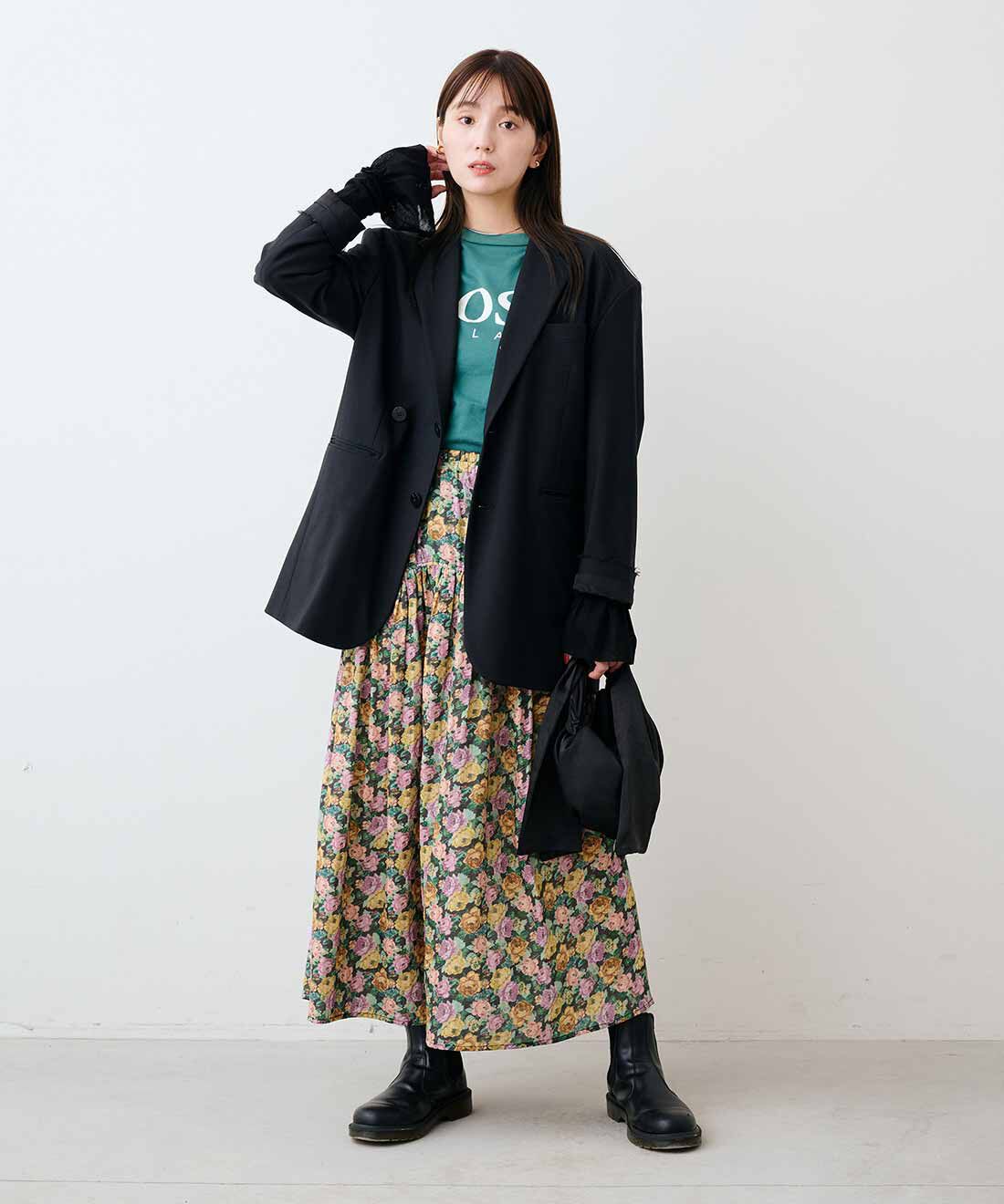 mensha!［メンシャ！］|mensha!　まるでゴブラン織り！？ 軽やかガーゼのカーブ＆ギャザースカートの会|モデル身長：169cm　着用サイズ：M