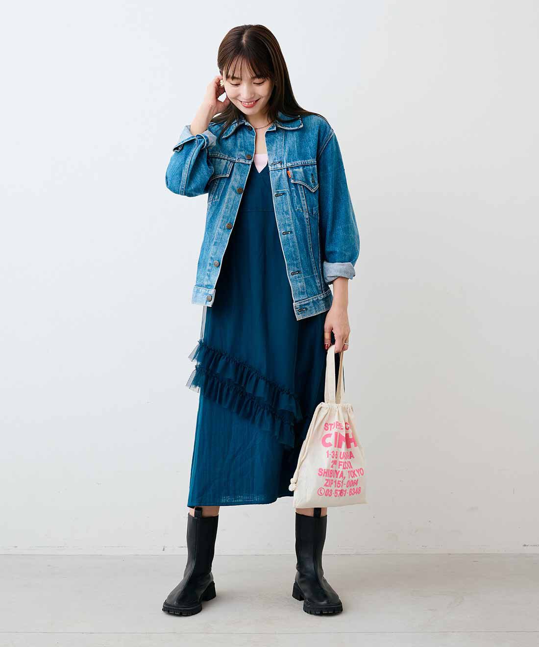 mensha!|ガーゼにチュールを重ねた ドレスアップワンピースと〈ガーゼ〉カットソー レイヤードスカートのコーディネート