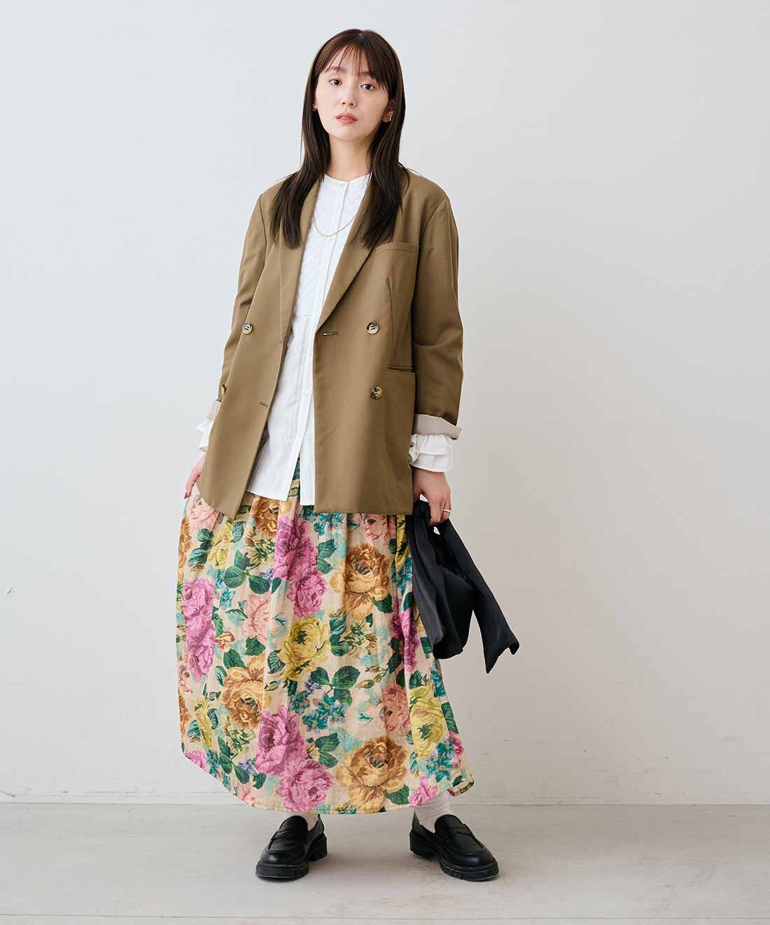 mensha!［メンシャ！］|mensha!　まるでゴブラン織り！？ 軽やかガーゼのカーブ＆ギャザースカートの会|モデル身長：169cm　着用サイズ：M