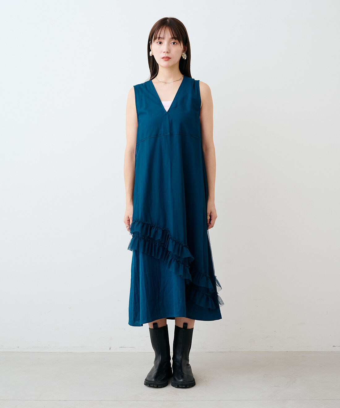 mensha!|ガーゼにチュールを重ねた ドレスアップワンピースと〈ガーゼ〉カットソー レイヤードスカートのコーディネート