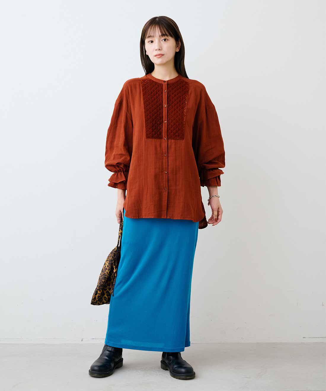 mensha!|ベロアブザムのキャンディースリーブ ガーゼブラウスと〈ガーゼ〉カットソー レイヤードスカートのコーディネート