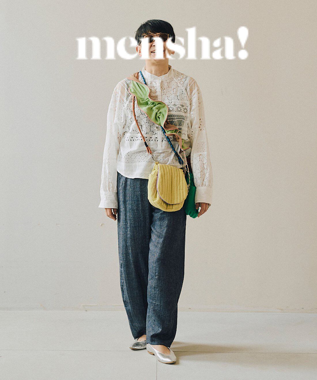 mensha!［メンシャ！］|mensha!　まるでデニム！？ 軽くてやわらかいデニガーゼパンツの会|モデル身長 ：162cm 着用サイズ ：M