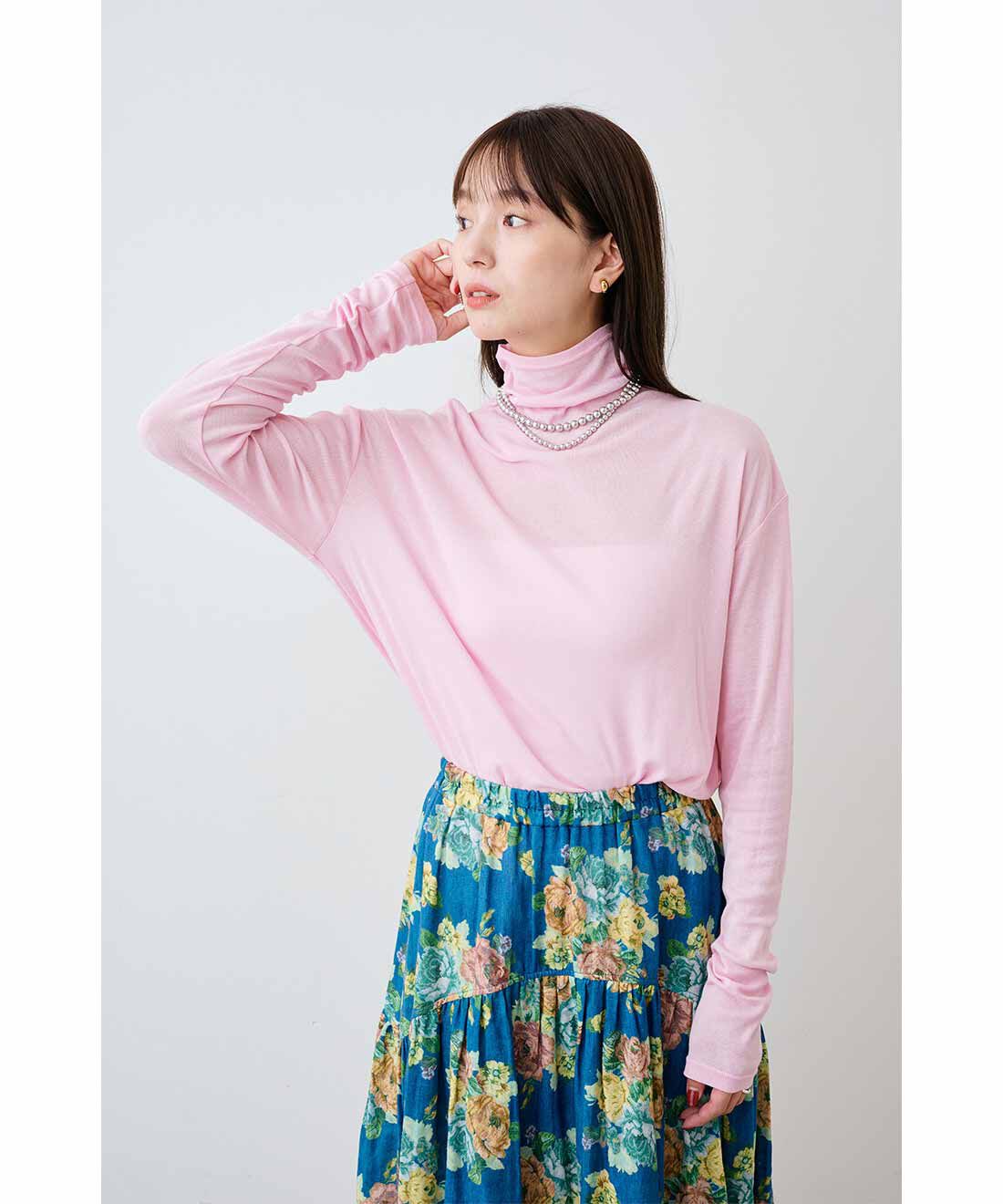 mensha!|mensha!　ガーゼフライスが気持ちいい カットソータートルネックトップスの会|モデル身長：169cm　着用サイズ：M