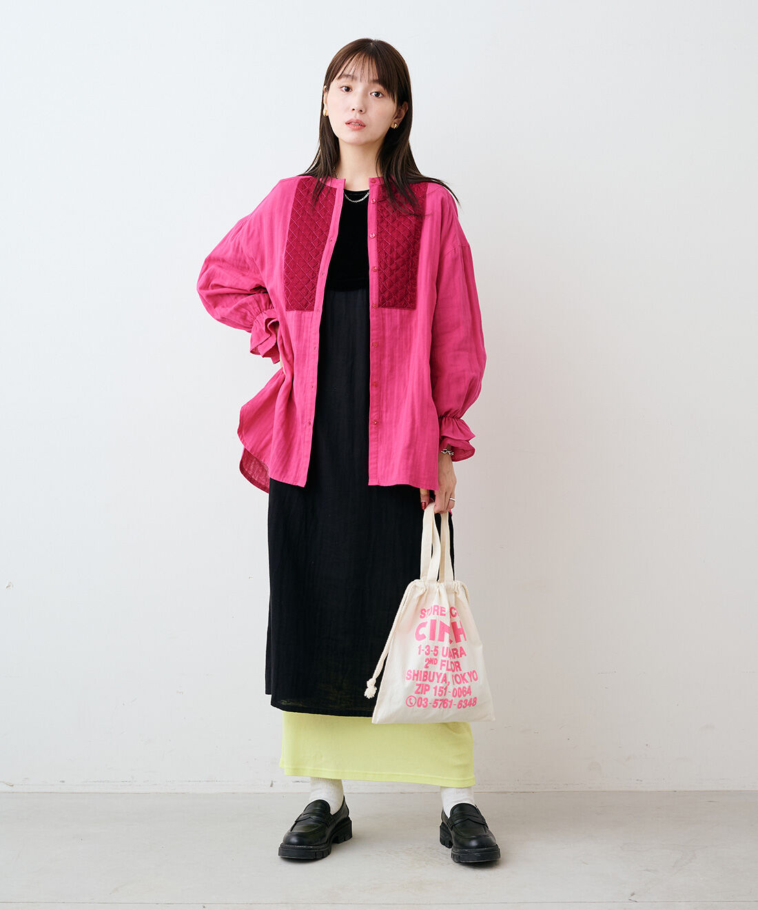 mensha!|ベロアブザムのキャンディースリーブガーゼブラウス〈mensha!ピンク〉と[いっしょ買いで 220円OFF] ガーゼ スカートと〈ガーゼ〉カットソー レイヤードスカートのコーディネート