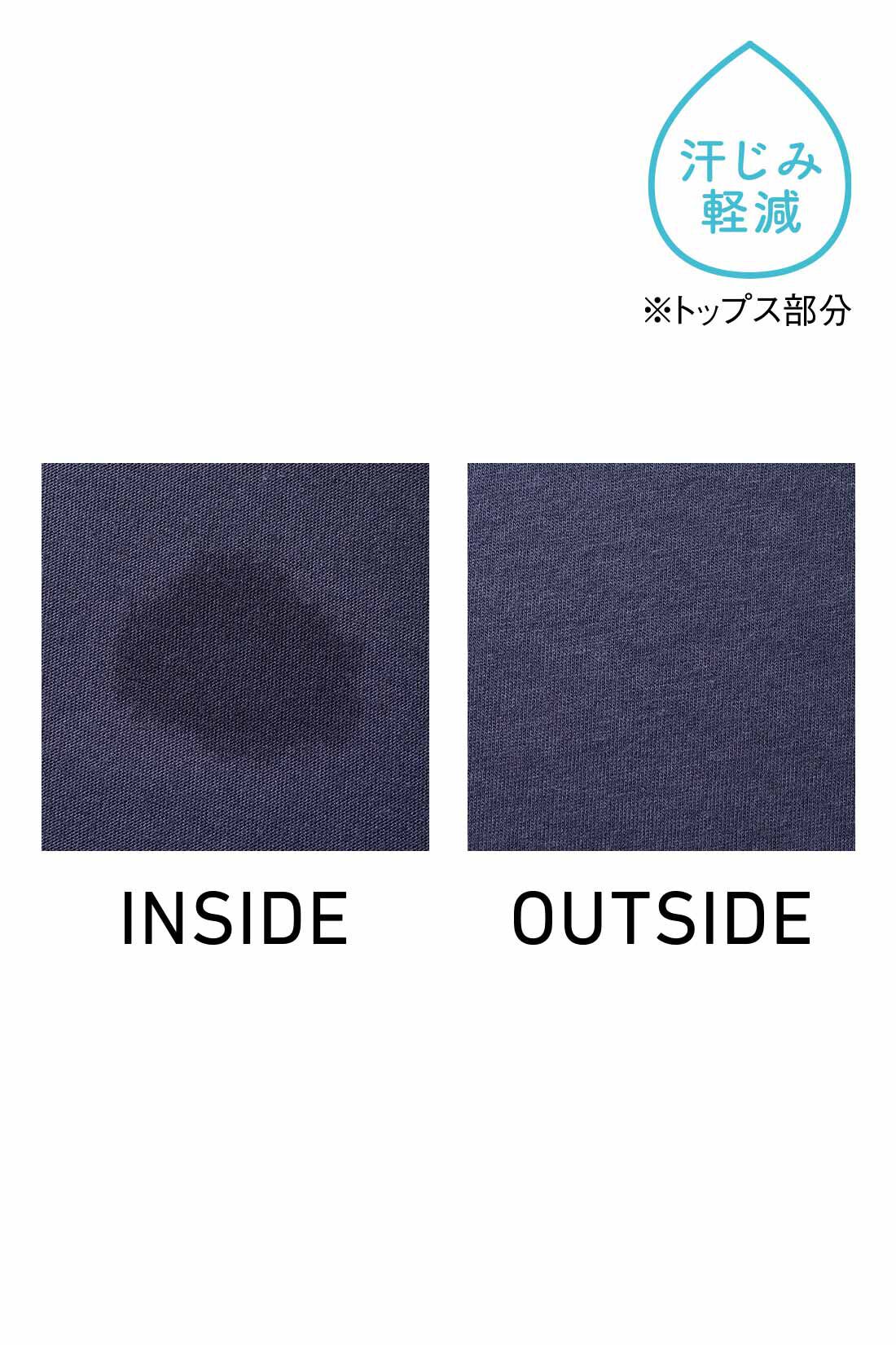 Live in comfort［リブインコンフォート］|リブ イン コンフォート　汗じみ軽減加工のカットソー×軽やかナイロン素材の切り替えワンピース〈ネイビー〉|汗をかいても外側に染みにくい。