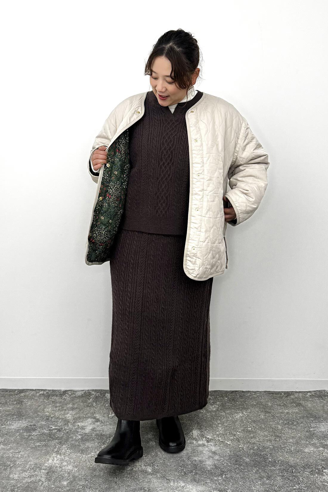 Live in  comfort|モリス キルティングリバーシブルコート〈ライトベージュ〉のコーディネート