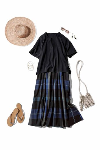 Live in  comfort | きれいめ トップス ワンピース セット 〈黒&times;青〉