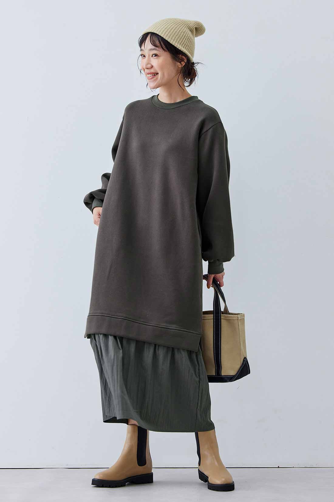 Live in comfort［リブインコンフォート］|リブ イン コンフォート 異素材遣いで品のよい 裏起毛カットソーワンピース