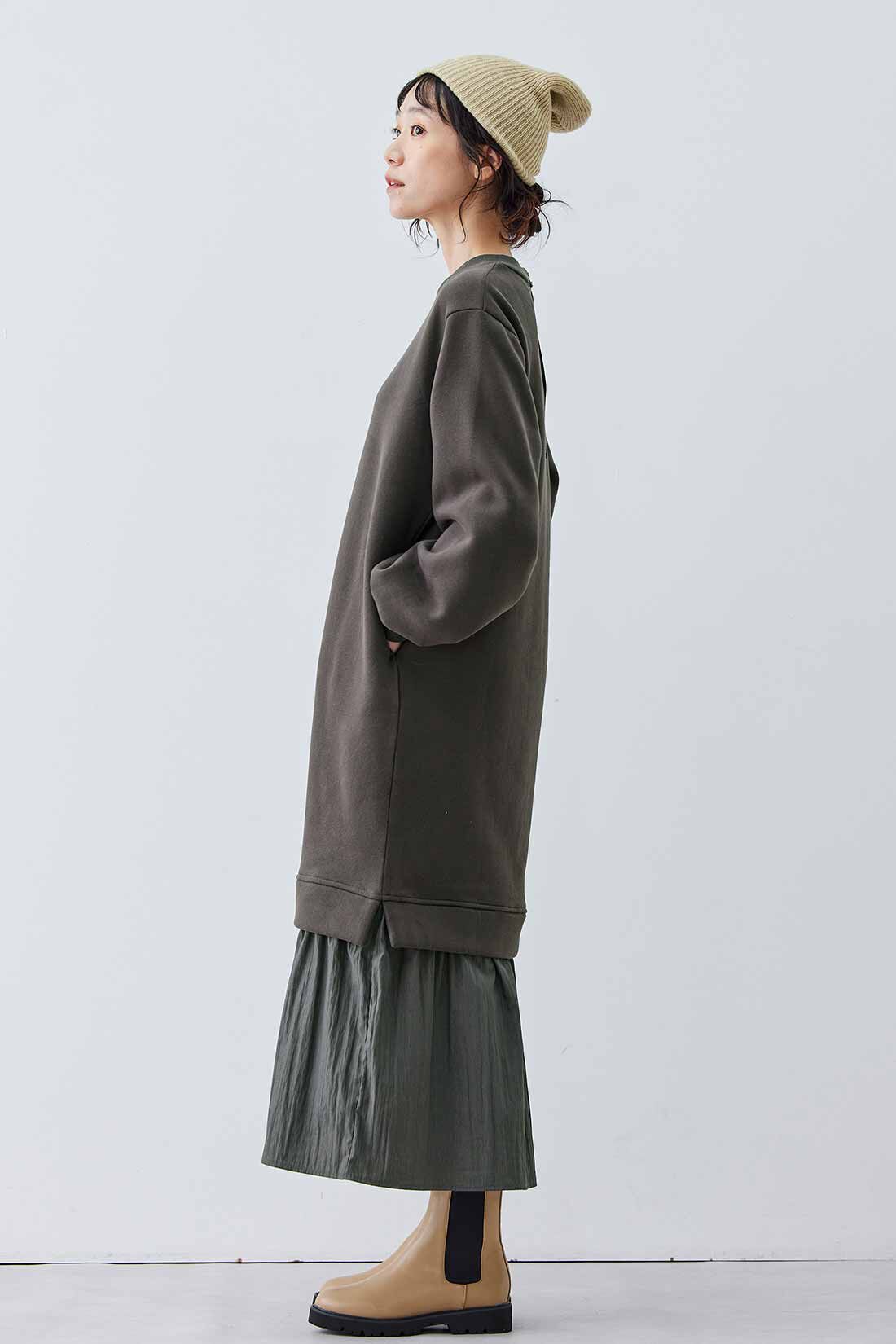 Live in comfort［リブインコンフォート］|リブ イン コンフォート 異素材遣いで品のよい 裏起毛カットソーワンピース