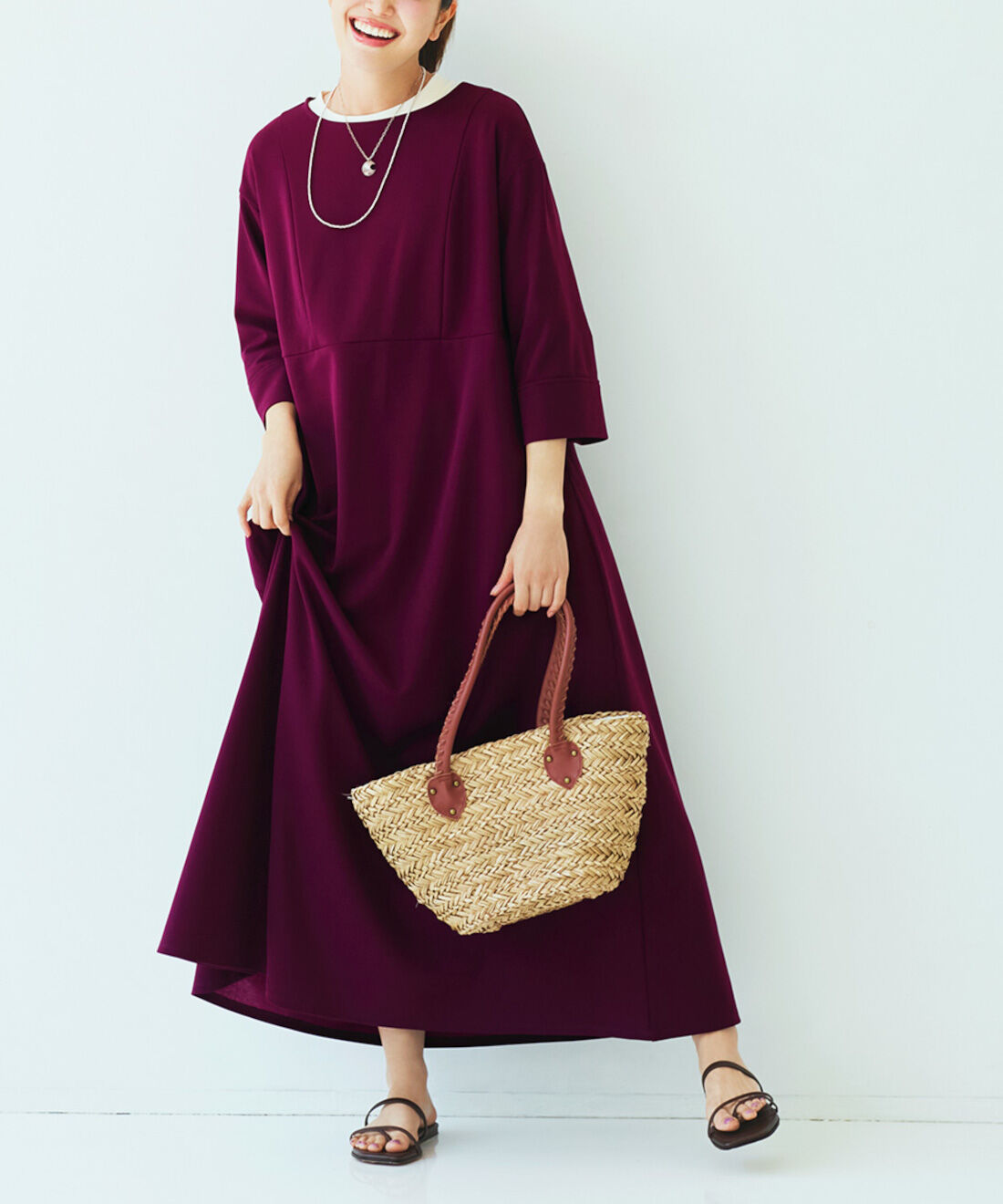 Live in  comfort|リブ イン コンフォート さらりとした着心地がくせになる 遮熱＆吸汗速乾素材を使ったUVカットワンピース〈ボルドー〉|ゆったりシルエット＆マキシ丈で体形カバー