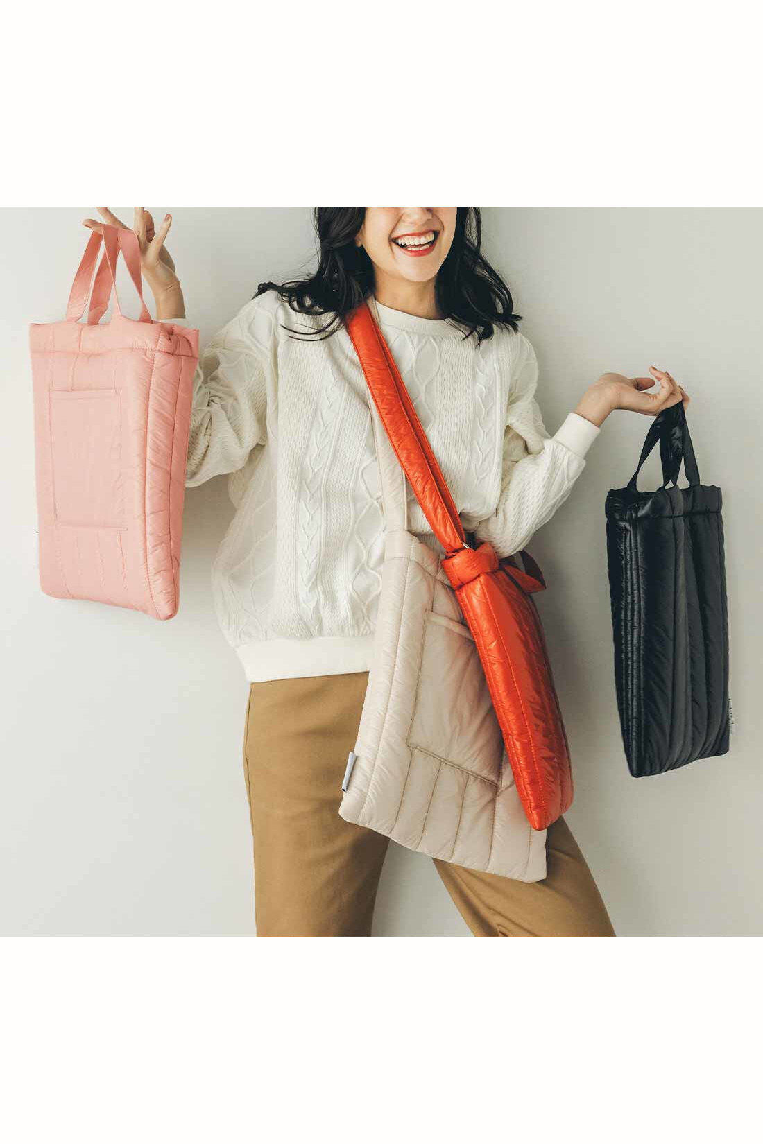 Live in  comfort|リブ イン コンフォート　軽やかに手ぶらでお出かけ！ ふかふかキルティングショルダーバッグ〈バーントオレンジ〉