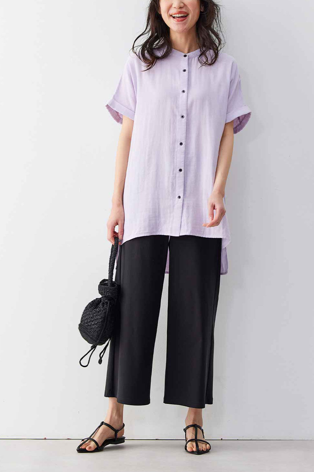 Live in  comfort|リブ イン コンフォート ふんわり軽やかダブルガーゼ 上品フレンチブラウス〈ライトパープル〉