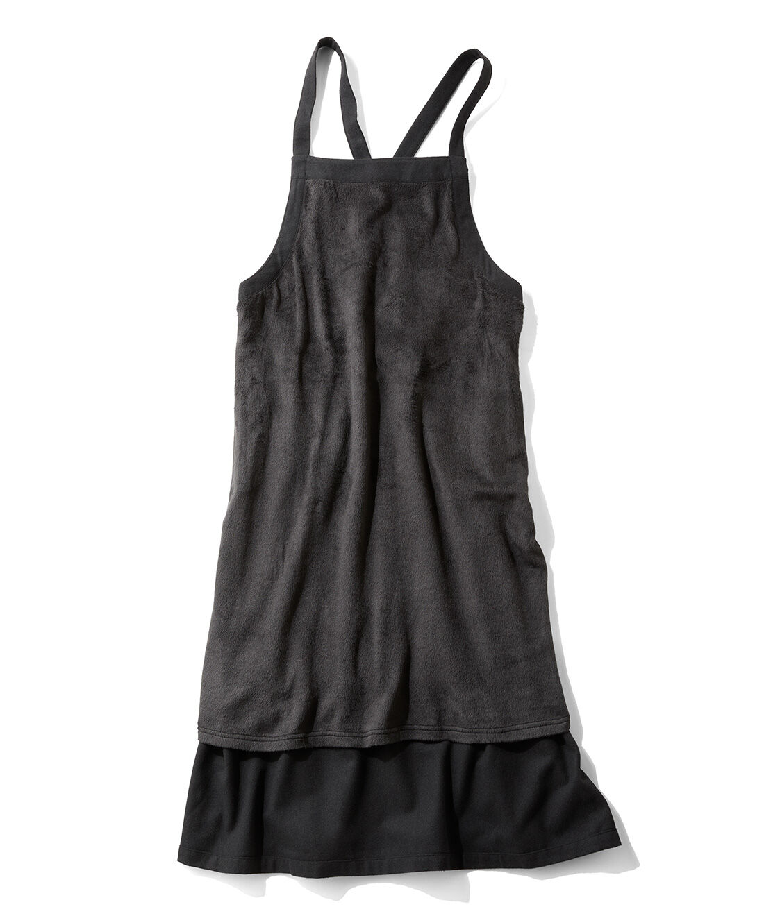 Live in  comfort|リブ イン コンフォート ざばっと着るだけで ぬくぬくしあわせな裏ボアライトジャンパースカート|内側は前も後ろもひざ下まで薄手の裏ボアで、ふんわり軽やかな暖かさ。