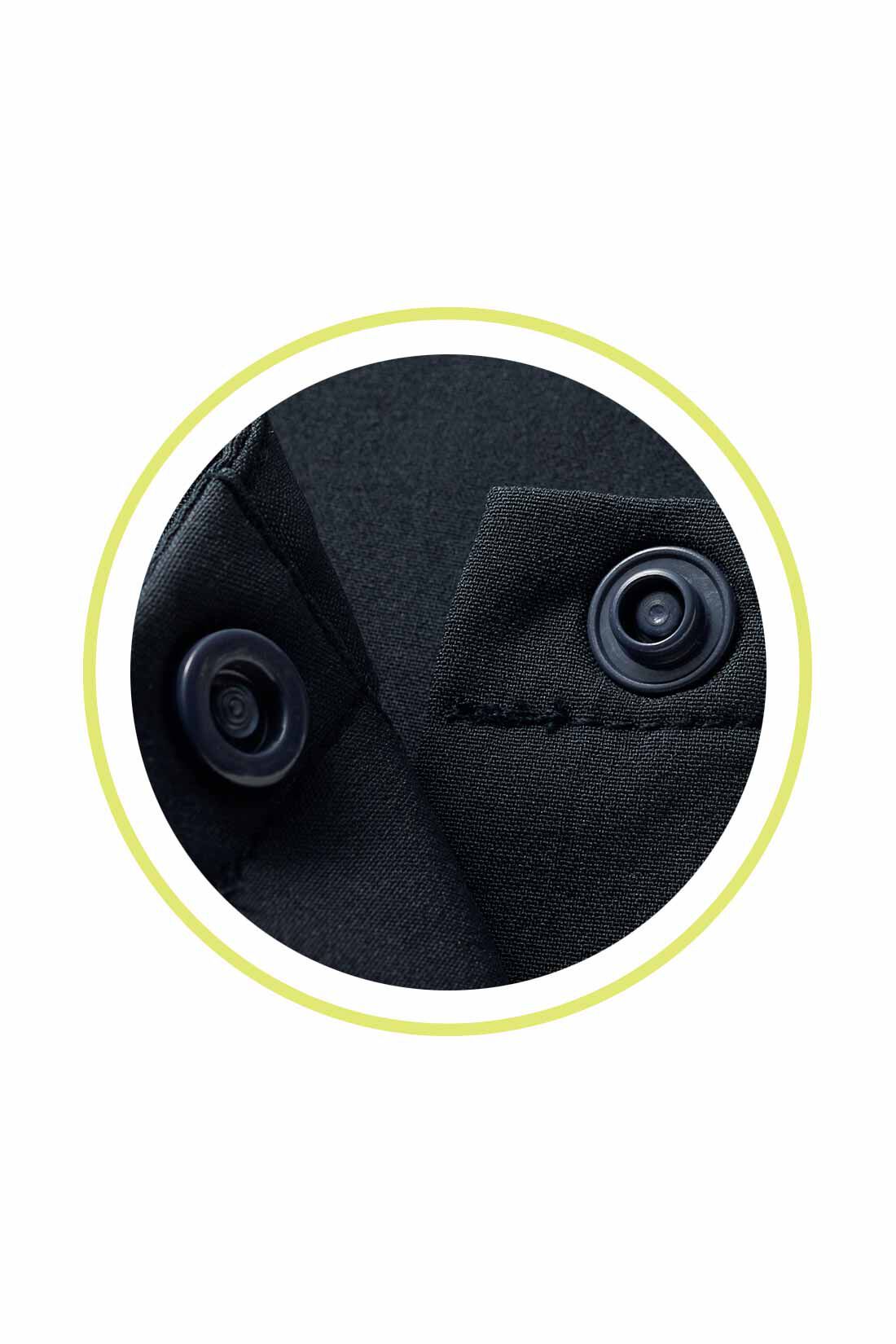Live in comfort［リブインコンフォート］|リブ イン コンフォート　雨の日も余裕　軽やか撥水（はっすい）素材のセットアップ〈チャコールグレー〉|スナップボタンで着脱もらくちん。