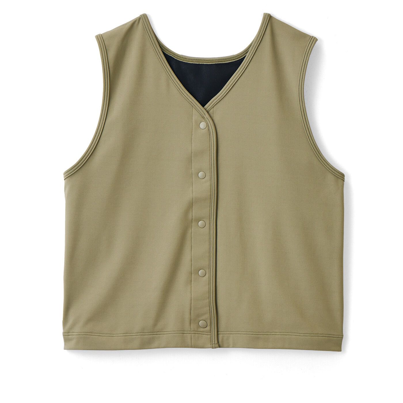 flufeel|寒くない着ぶくれない　裏起毛＆防風素材で伸びやかな着心地の前後2-WAYベストの会|〈ライトカーキ〉