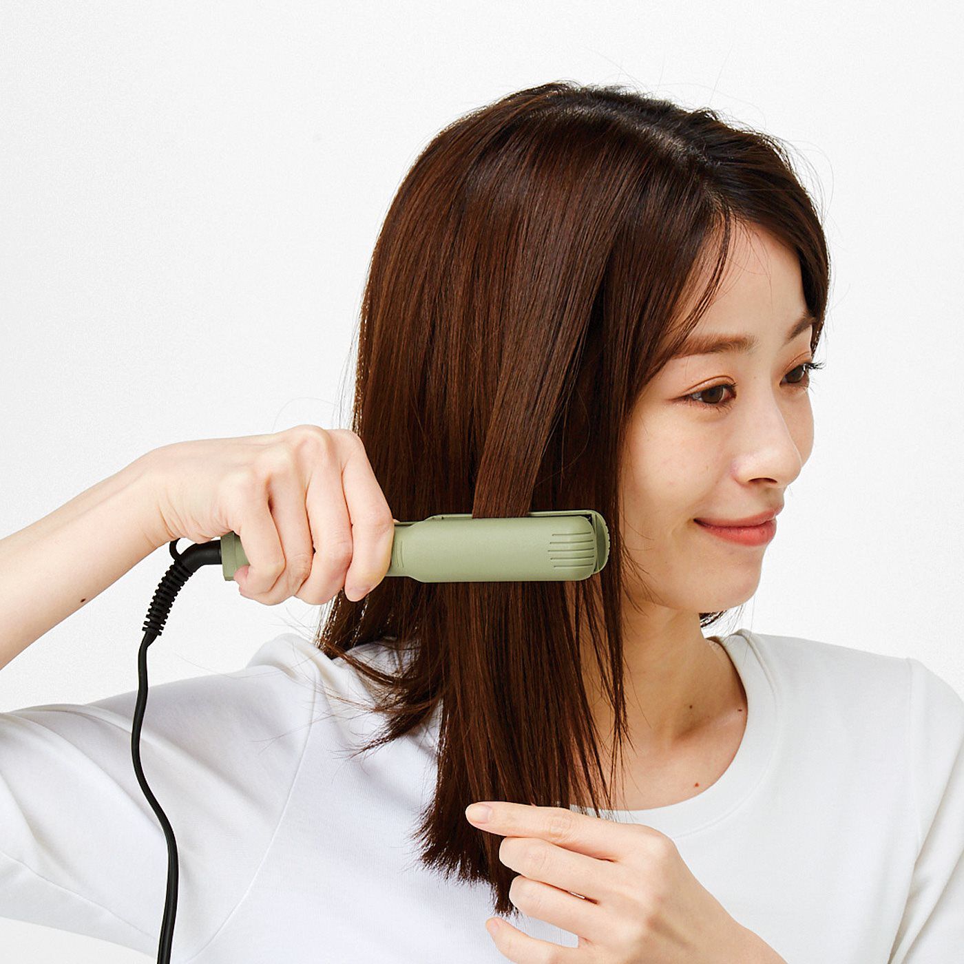 flufeel|ワイドプレートで仕上がり滑らか　ミニストレートヘアアイロン〈ペールオリーブ〉