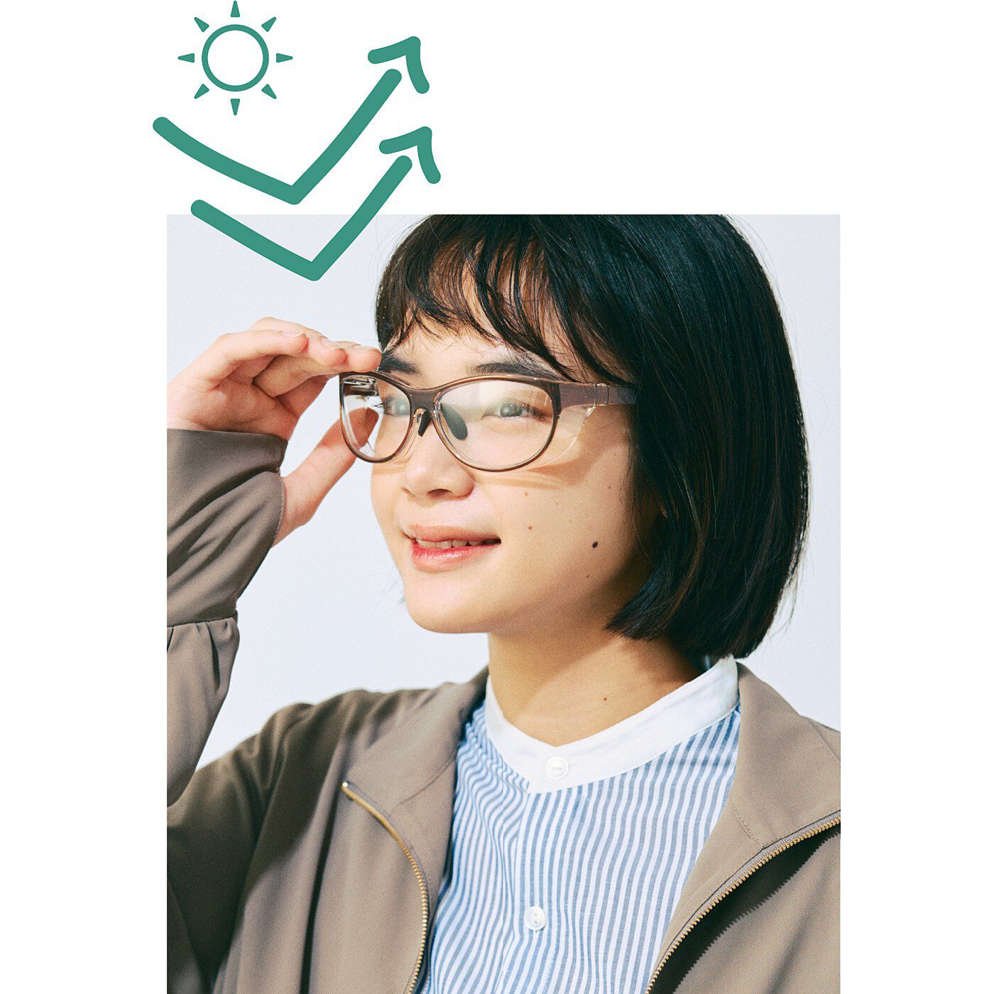 フェリシモの雑貨Kraso［クラソ］|UP.de　ゴーグルなのに眼鏡見え！　UVカットで曇りにくい 花粉グラス〈スモーククリア〉|UVカット機能付きで目もとの紫外線対策にも。