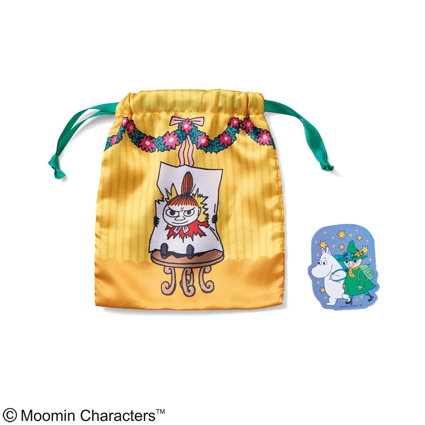 フェリシモの雑貨 Kraso|北欧の仲間たちがおうちにやってくる　愉快なムーミン雑貨の会|●1回のお届け例（リボンきんちゃく、ステッカー）