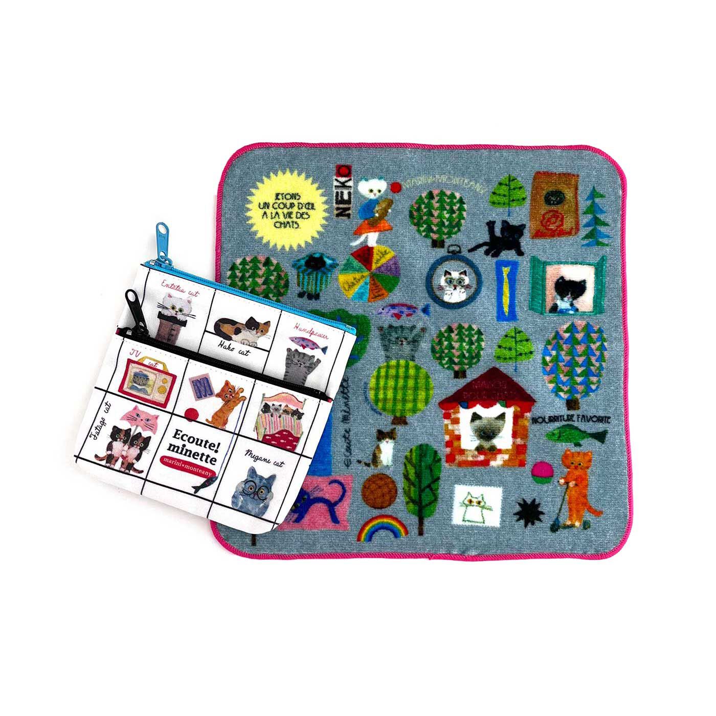 フェリシモの雑貨 Kraso|マリーニモンティー二 ちっちゃくてかわいい２段ポーチ＆タオルハンカチの会|●１回のお届けセット例です。左：iroiro 右：グレーフォレスト