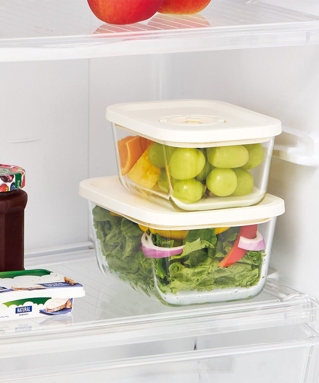 フェリシモの雑貨 Kraso|エスキューブキッチンズ　耐熱ガラスの真空保存容器〈８００ｍｌ〉の会|多めに作ったお惣菜などの冷蔵庫保存に最適。