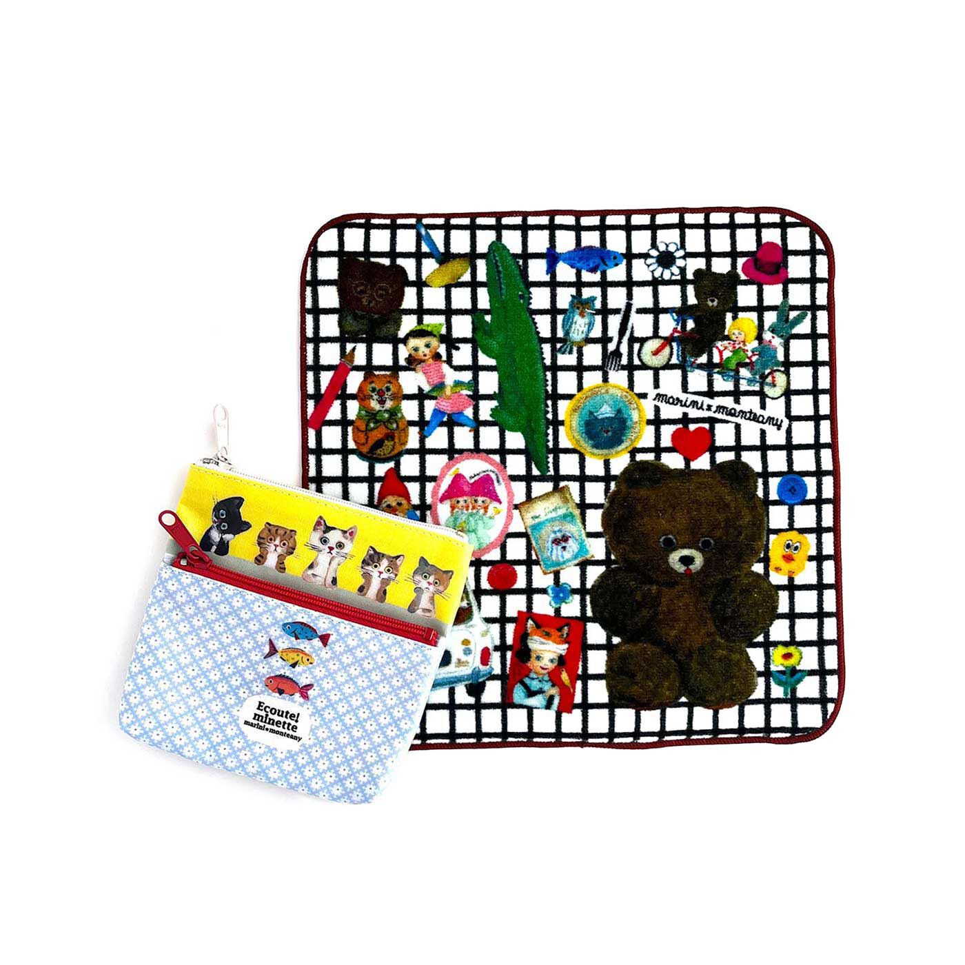 フェリシモの雑貨 Kraso|マリーニモンティー二 ちっちゃくてかわいい２段ポーチ＆タオルハンカチの会|●１回のお届けセット例です。左：考え中 右：チェック