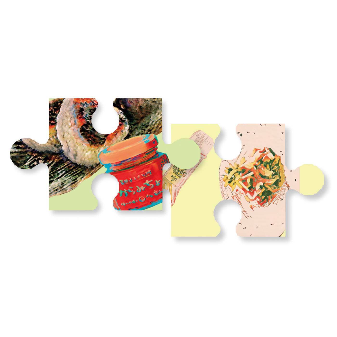 フェリシモの雑貨 Kraso|全国美味あじへん調味料探求の会|情報カードには、お届けした調味料に合うおすすめ食材や料理紹介のほか、アレンジレシピのアイデアなどを記載しています。レシピ本のしおりとしても活用してください。集めて楽しいパズルピース形。