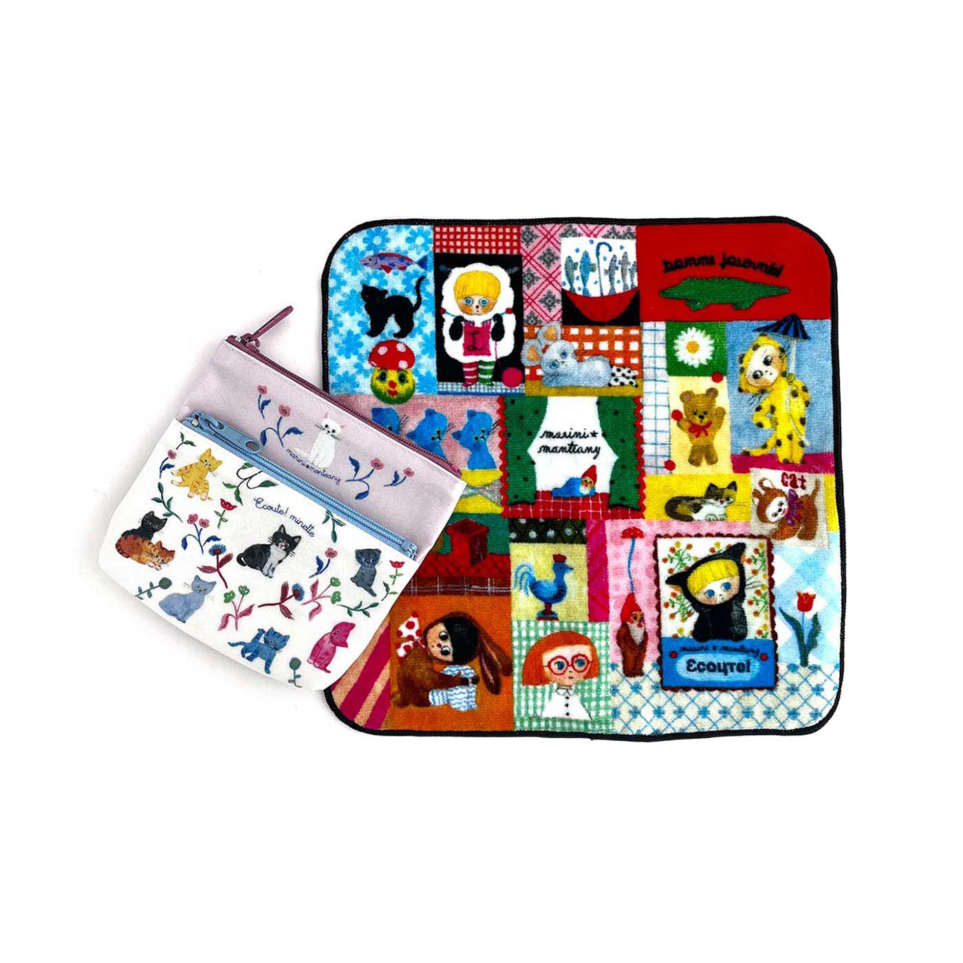 フェリシモの雑貨 Kraso|マリーニモンティー二 ちっちゃくてかわいい２段ポーチ＆タオルハンカチの会|●１回のお届けセット例です。左：Flower 右：コラージュ