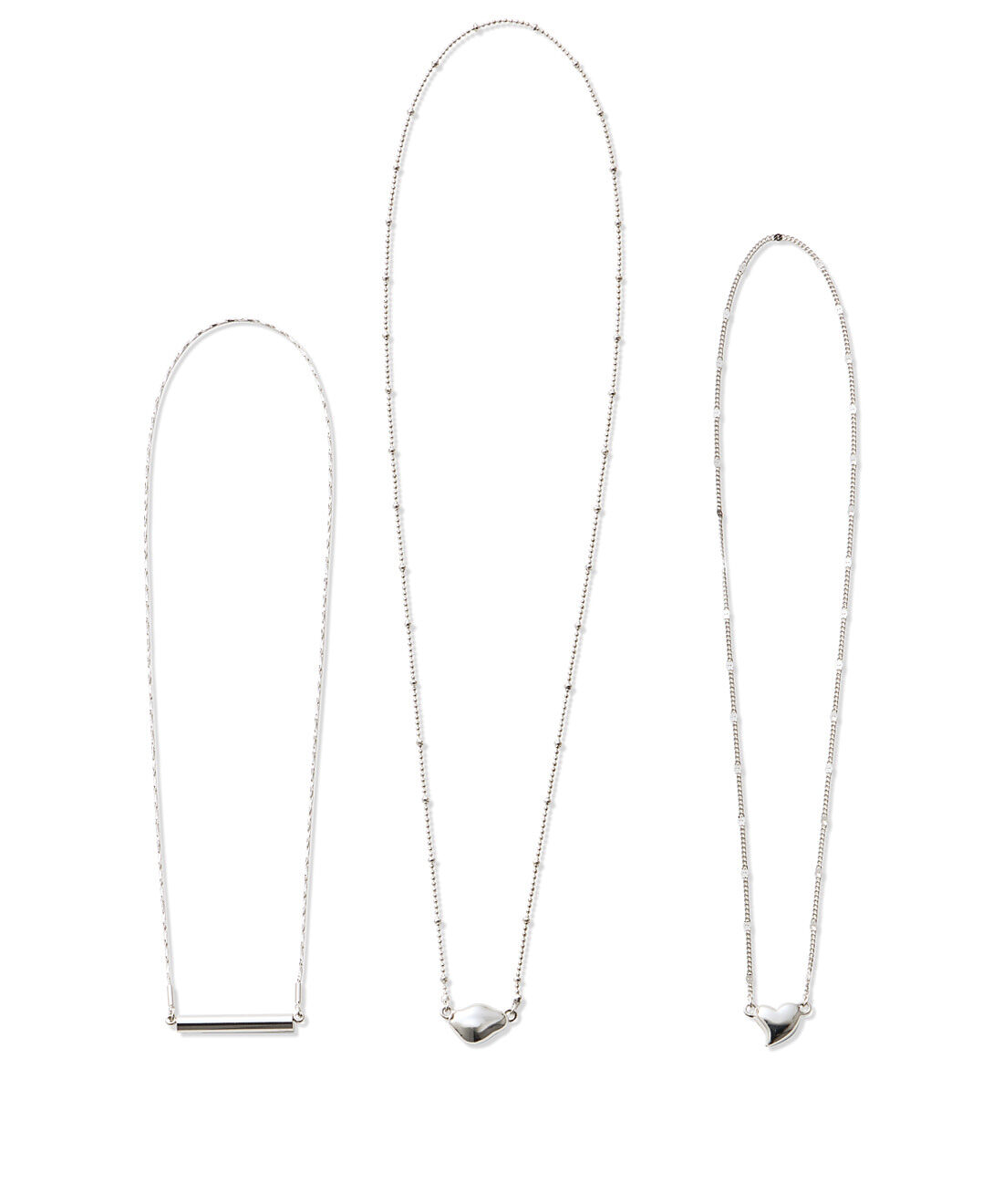 フェリシモの雑貨 Kraso|スタイリストりさ×UP.de　秒で華やぐ！マグネット着脱ネックレス＆イヤカフにもなるリングセットの会〈シルバーカラー〉|左から、内周：約37cm/内周：約51cm/内周：約38cm