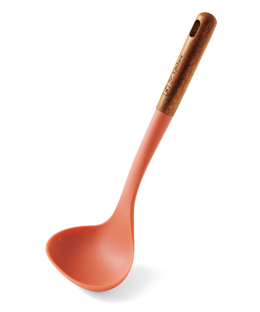 フェリシモの雑貨 Kraso|エスキューブキッチンズ　調理をもっと心地よく　天然木がアクセントのそろえたくなる　シリコーンキッチンツールの会|〈レードル〉オーバル形状の深型で、汁物をしっかりすくえて、汁ぎれがいいのも◎。