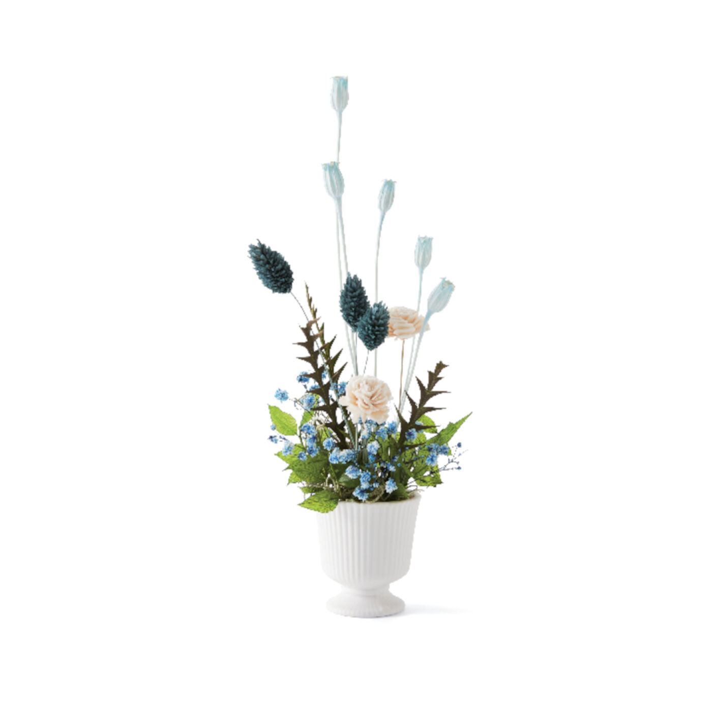 Couturier|【タイプが選べる】細長フォルムが素敵な 狭い空間にコンパクトに飾れる フラワーアレンジメント|タイプ53：フローレンティナのホワイトポット　長さ約27cm