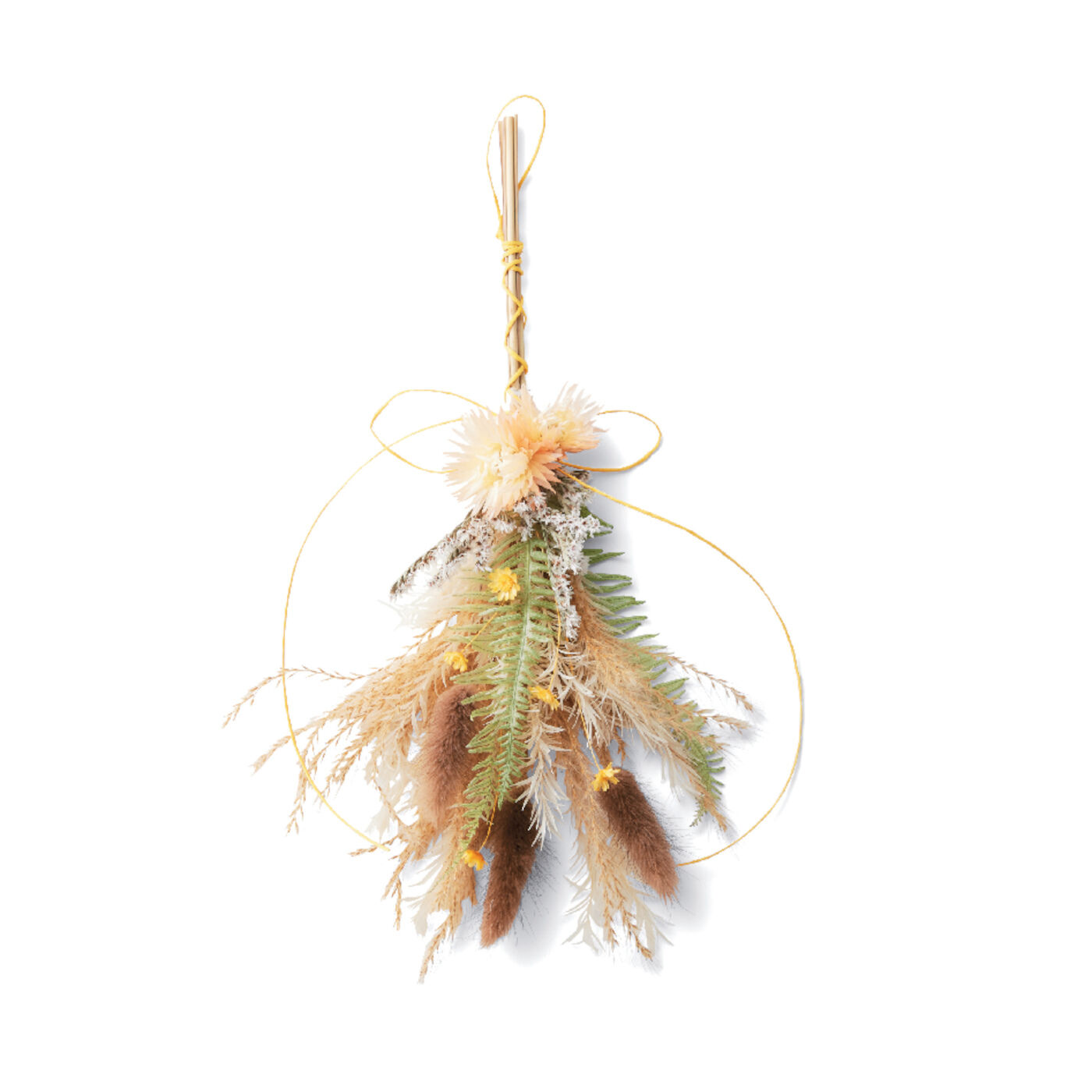 Couturier|【タイプが選べる】細長フォルムが素敵な 狭い空間にコンパクトに飾れる フラワーアレンジメント|タイプ52：シルバーデイジーのイエロースワッグ　長さ約30ｃｍ（つり下げ部分含む）