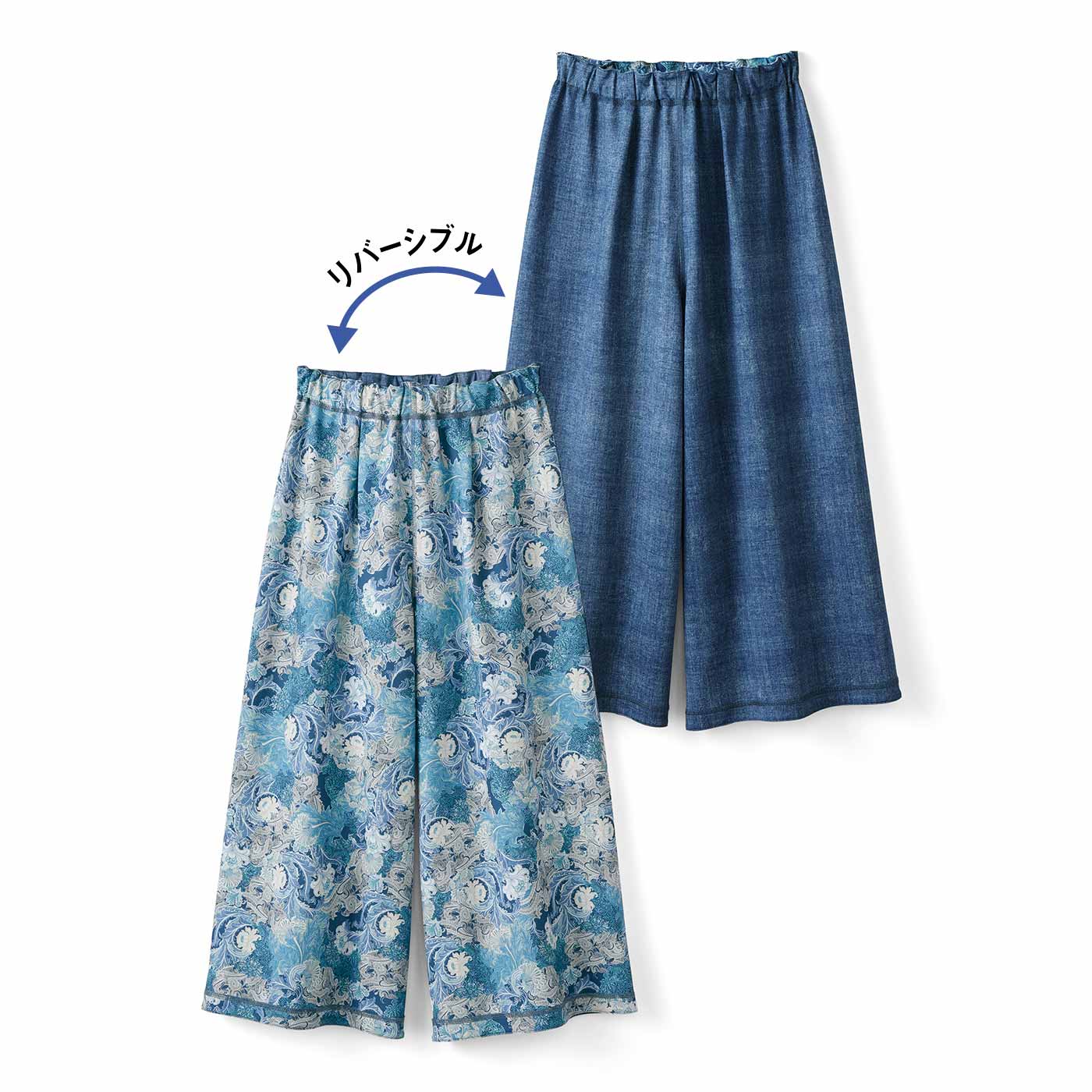 IEDIT|リバーシブルワイドパンツ〈ブルー〉