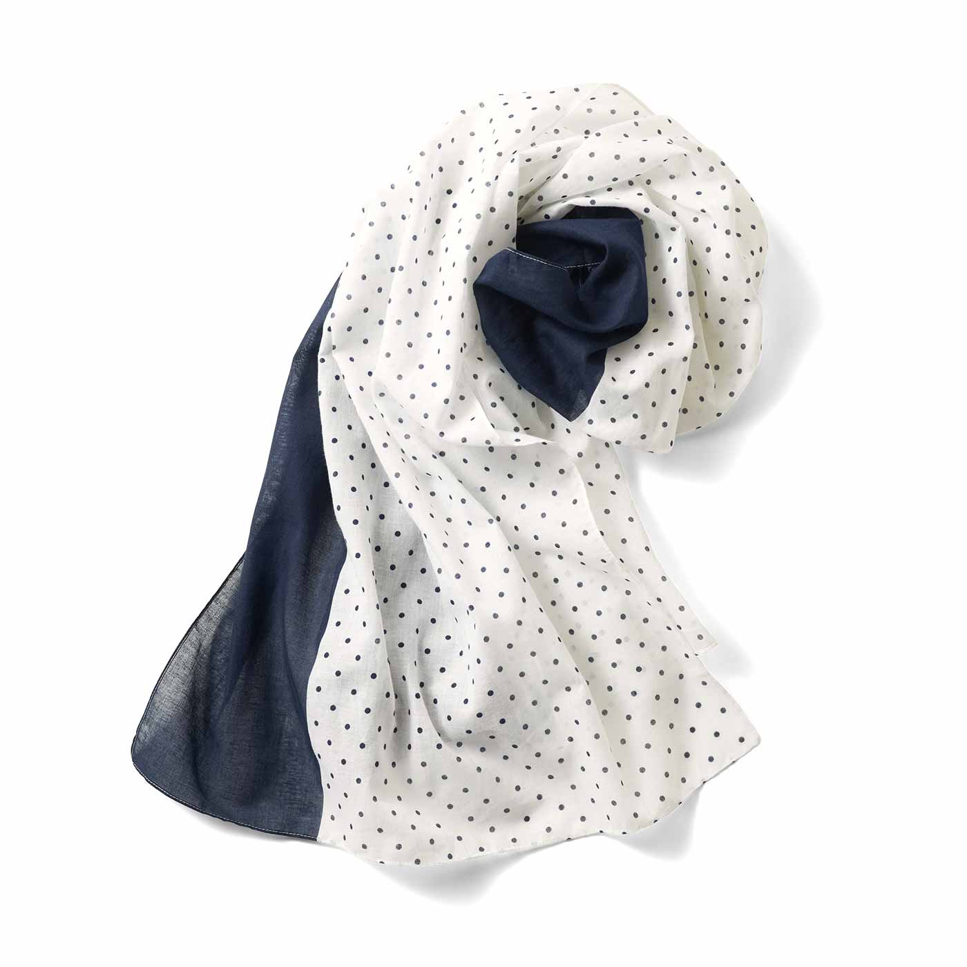 IEDIT|綿100％ ドット ストール 〈アイボリー&times;ネイビー〉