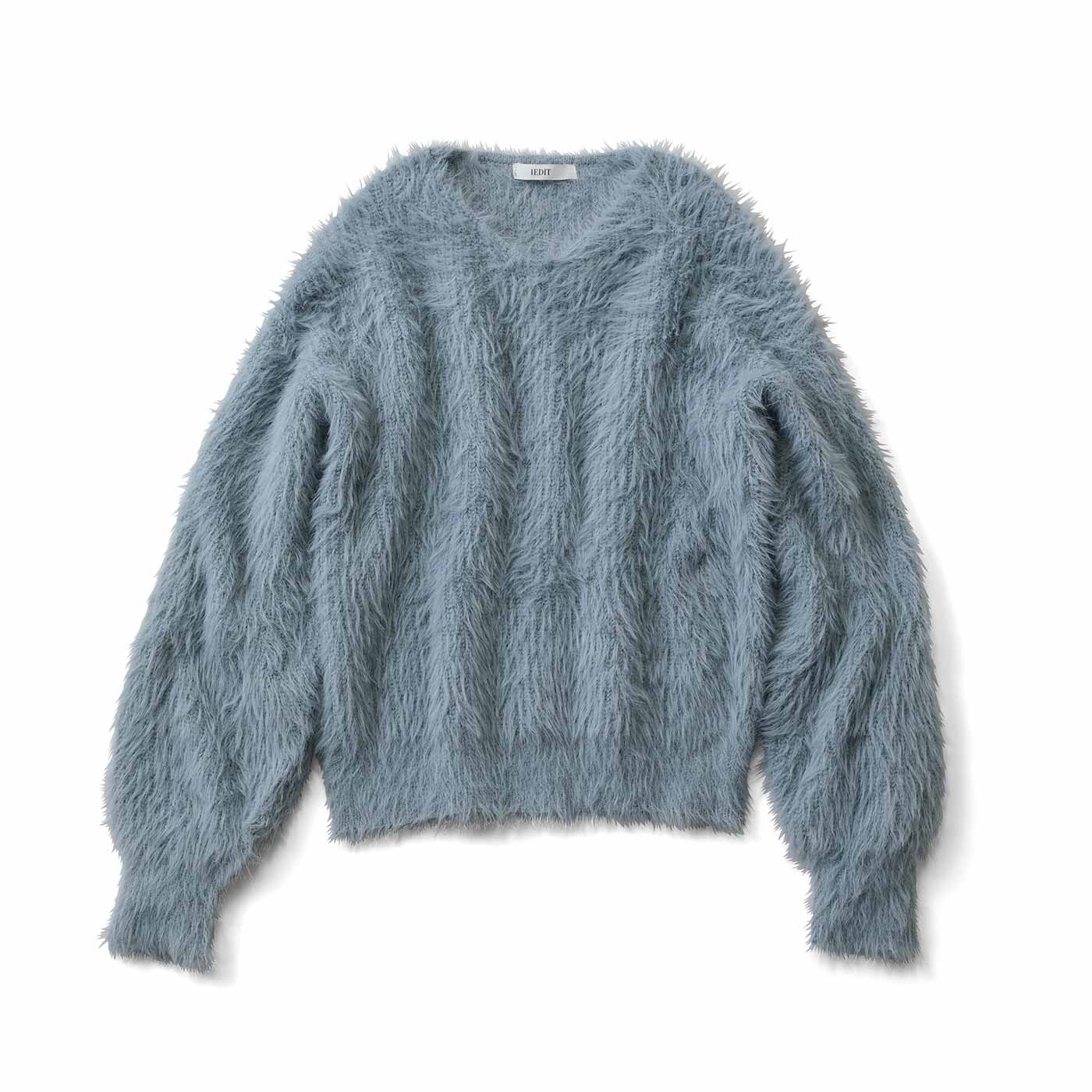 IEDIT|あぜシャギーＶニット〈ブルー〉ＩＥ