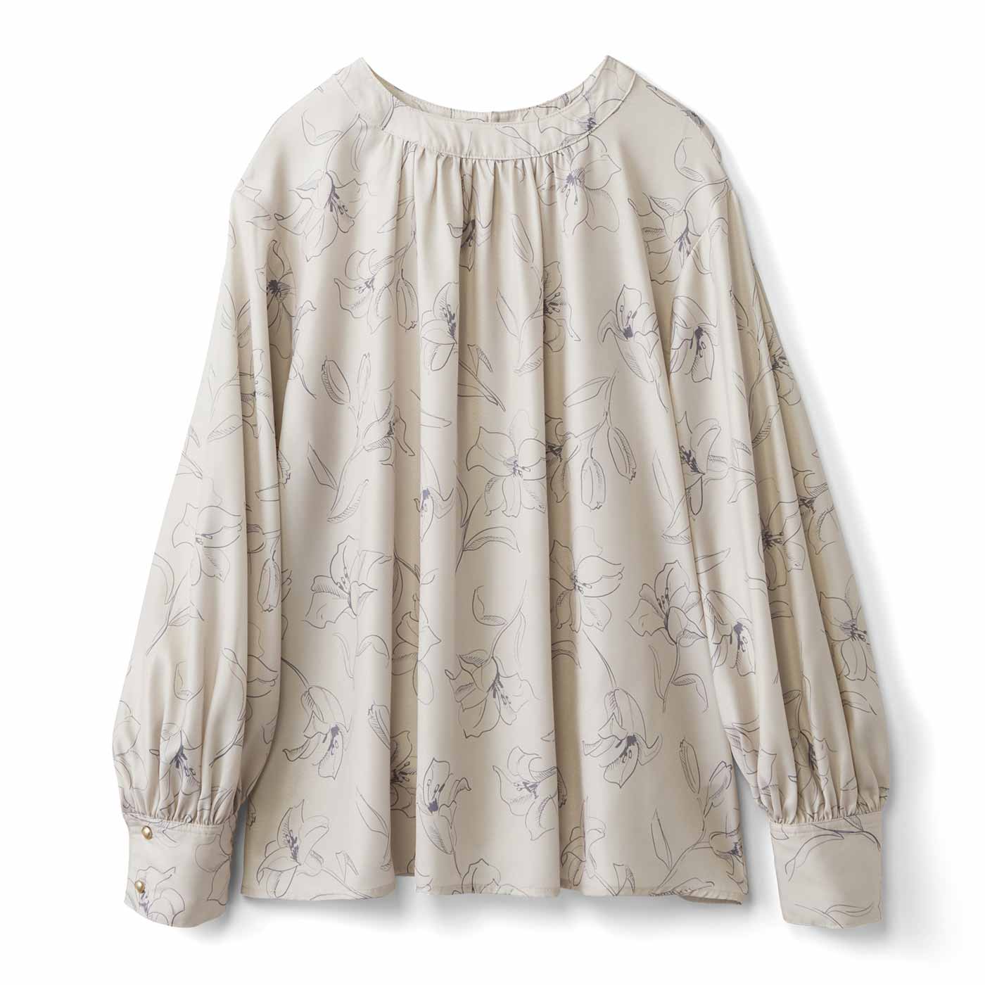 IEDIT|花柄ボリュームブラウス〈グレージュ〉ＩＥ