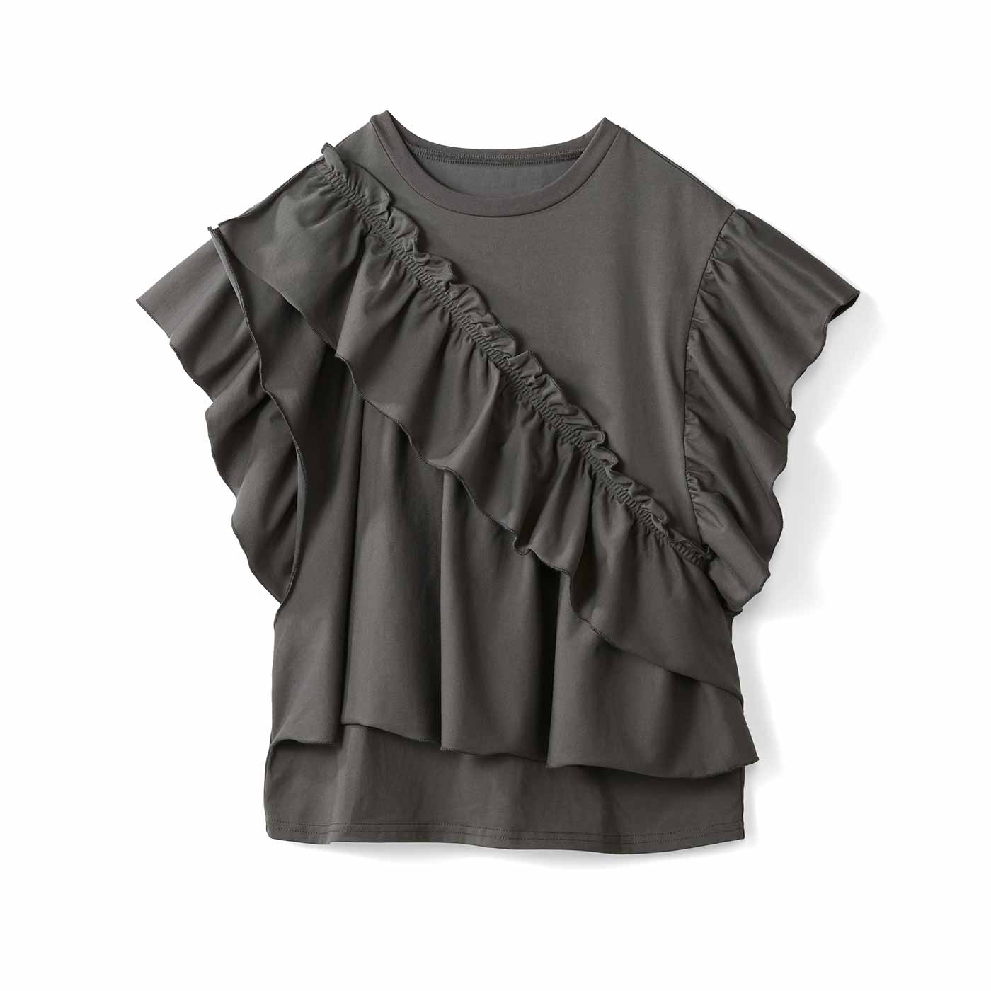 IEDIT|フリルＴブラウス〈チャコールグレー〉ＩＥ