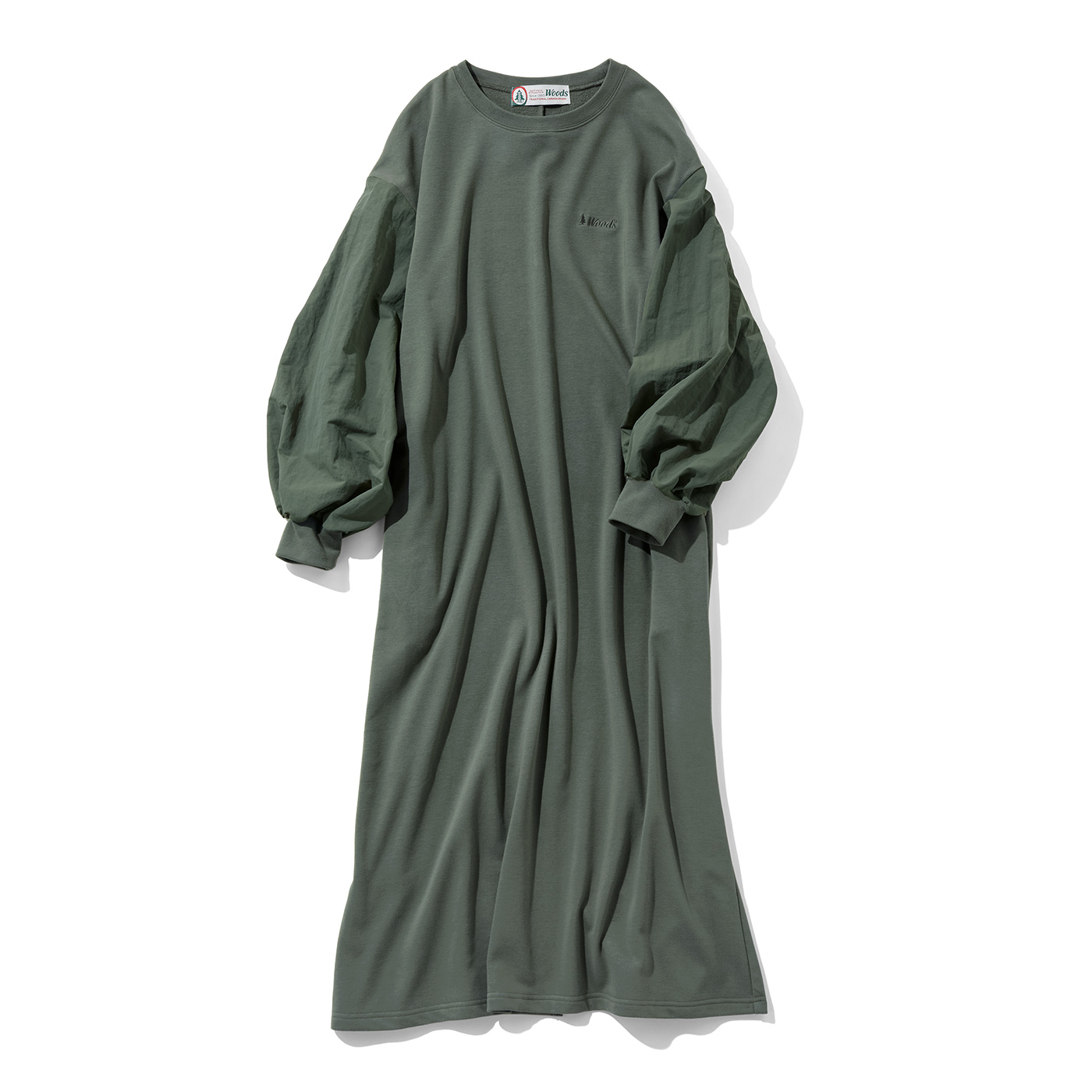 IEDIT|ＷＯＯＤＳボリューム袖ワンピ〈Ｌカーキ〉ＩＥ