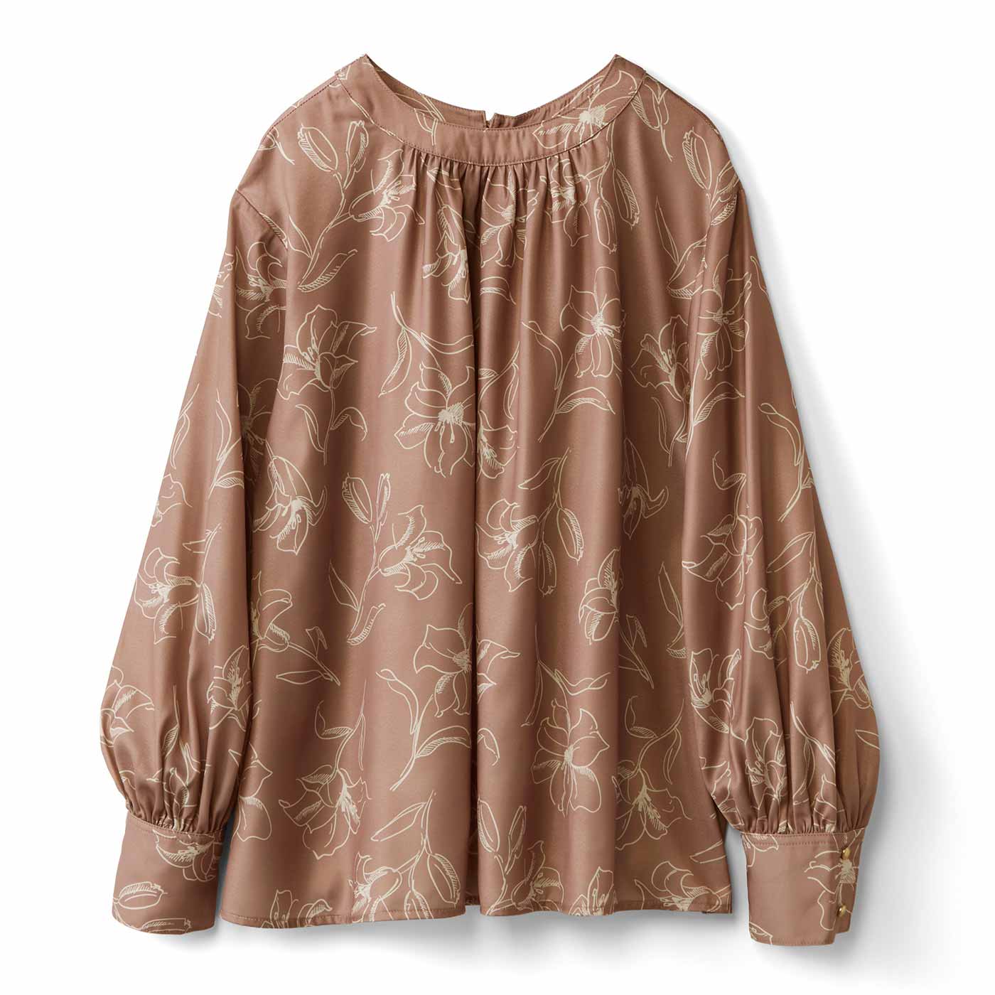 IEDIT|花柄ボリュームブラウス〈ブラウン〉ＩＥ