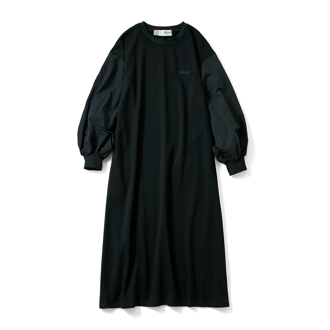 IEDIT|ＷＯＯＤＳボリューム袖ワンピ〈ブラック〉ＩＥ