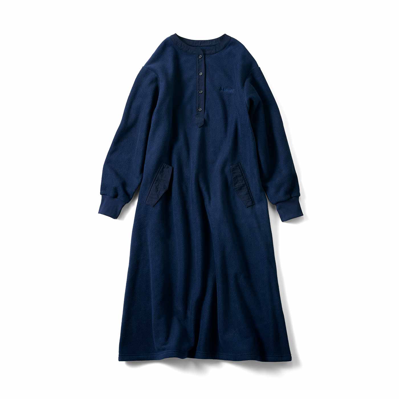 IEDIT|ＷＯＯＤＳフリースロングワンピ〈ネイビー〉ＩＥ