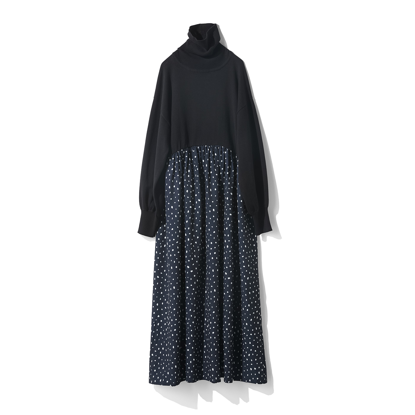 MEDE19F|異素材ドッキング タートルネック ワンピース