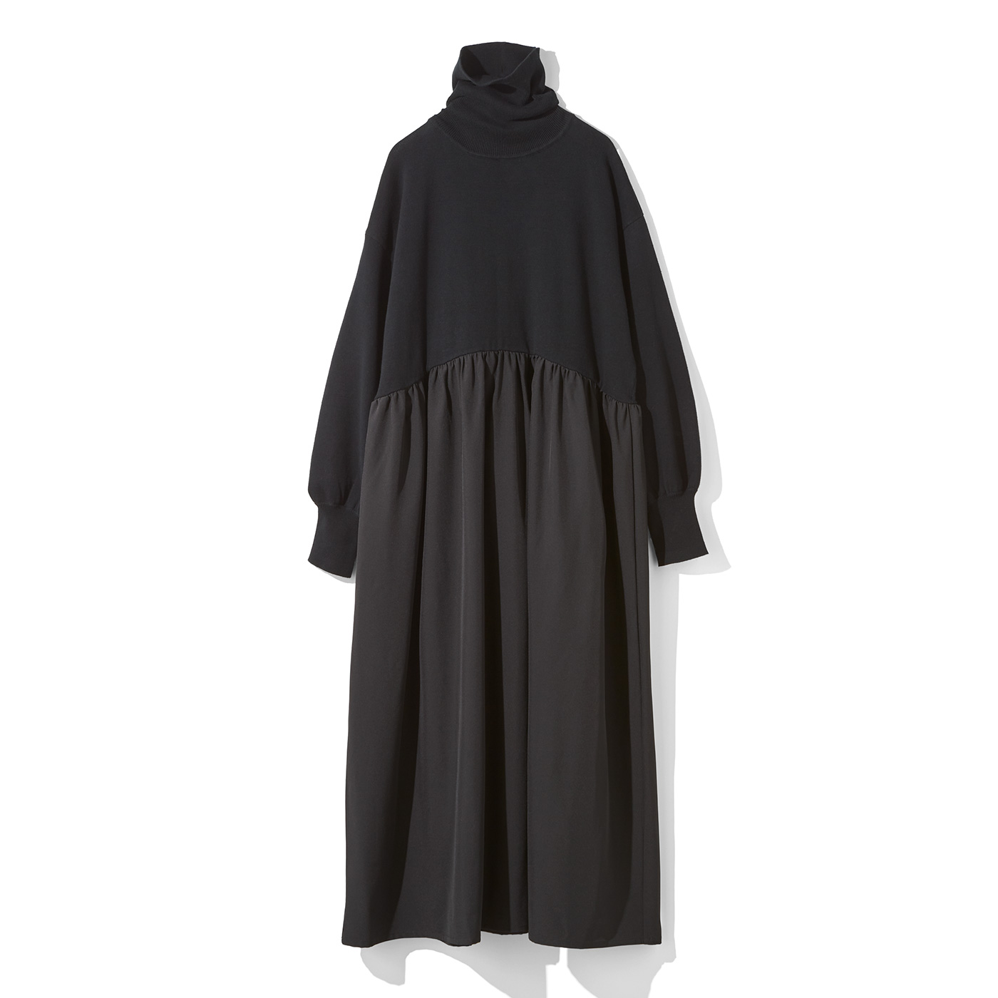 MEDE19F|異素材ドッキング タートルネック ワンピース