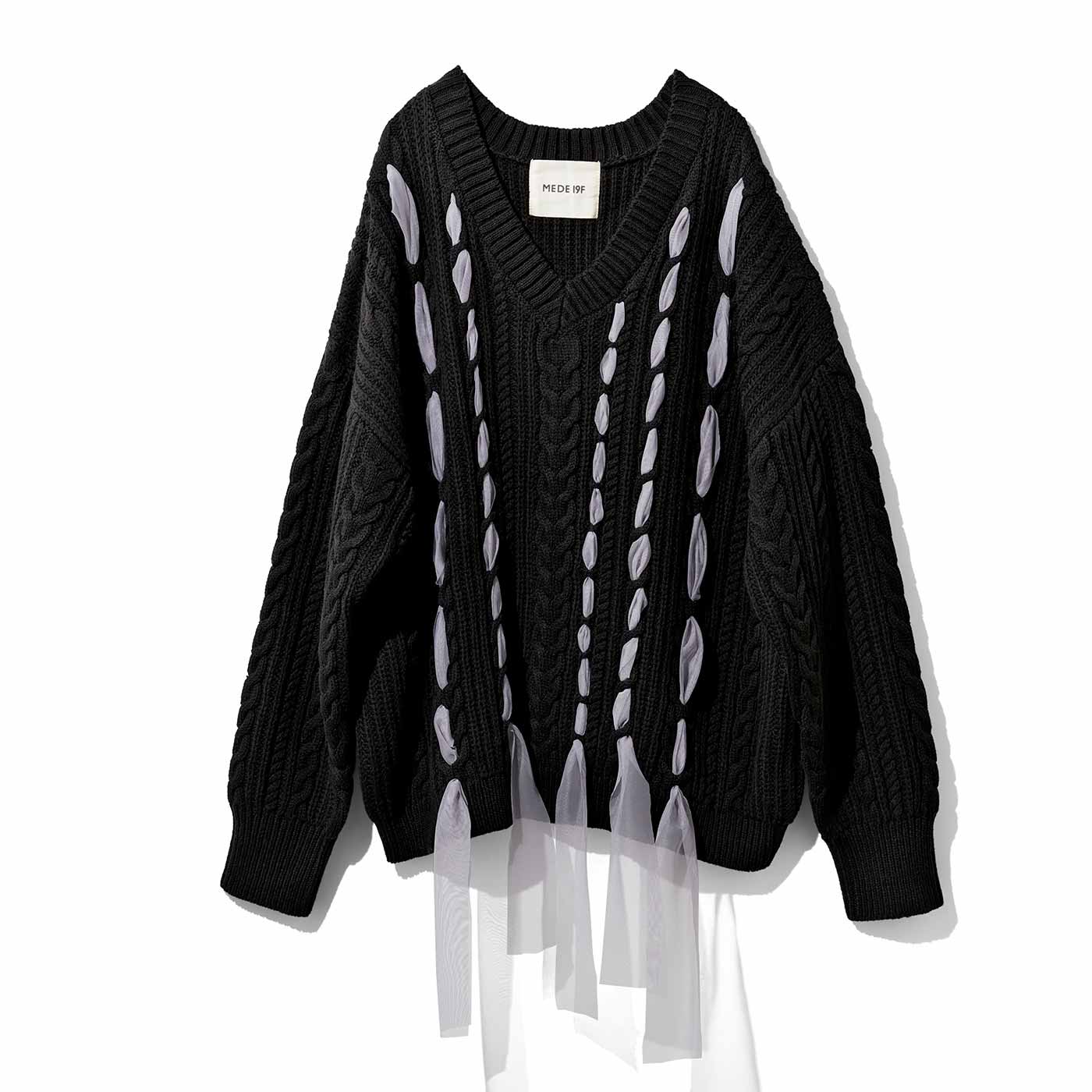 MEDE19F|リボン遣いケーブルニット