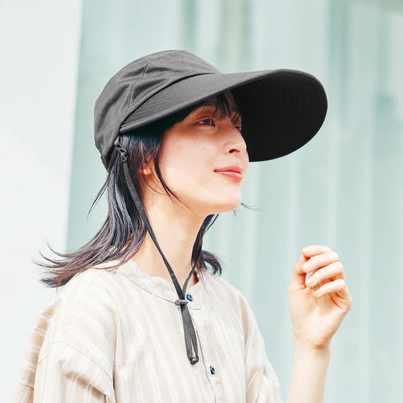 L'AMIPLUS［ラミプリュス］|頭部オールメッシュつば広キャップ〈ブラック〉