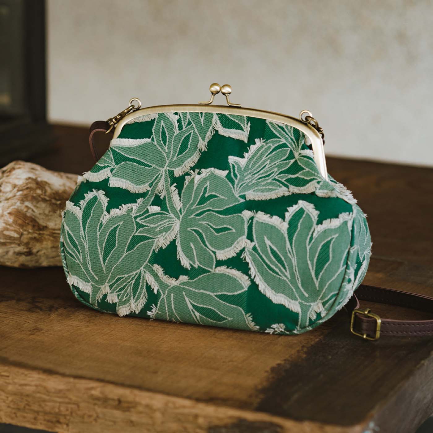 el:ment|播州織カットジャカードがま口バッグ〈常盤色〉