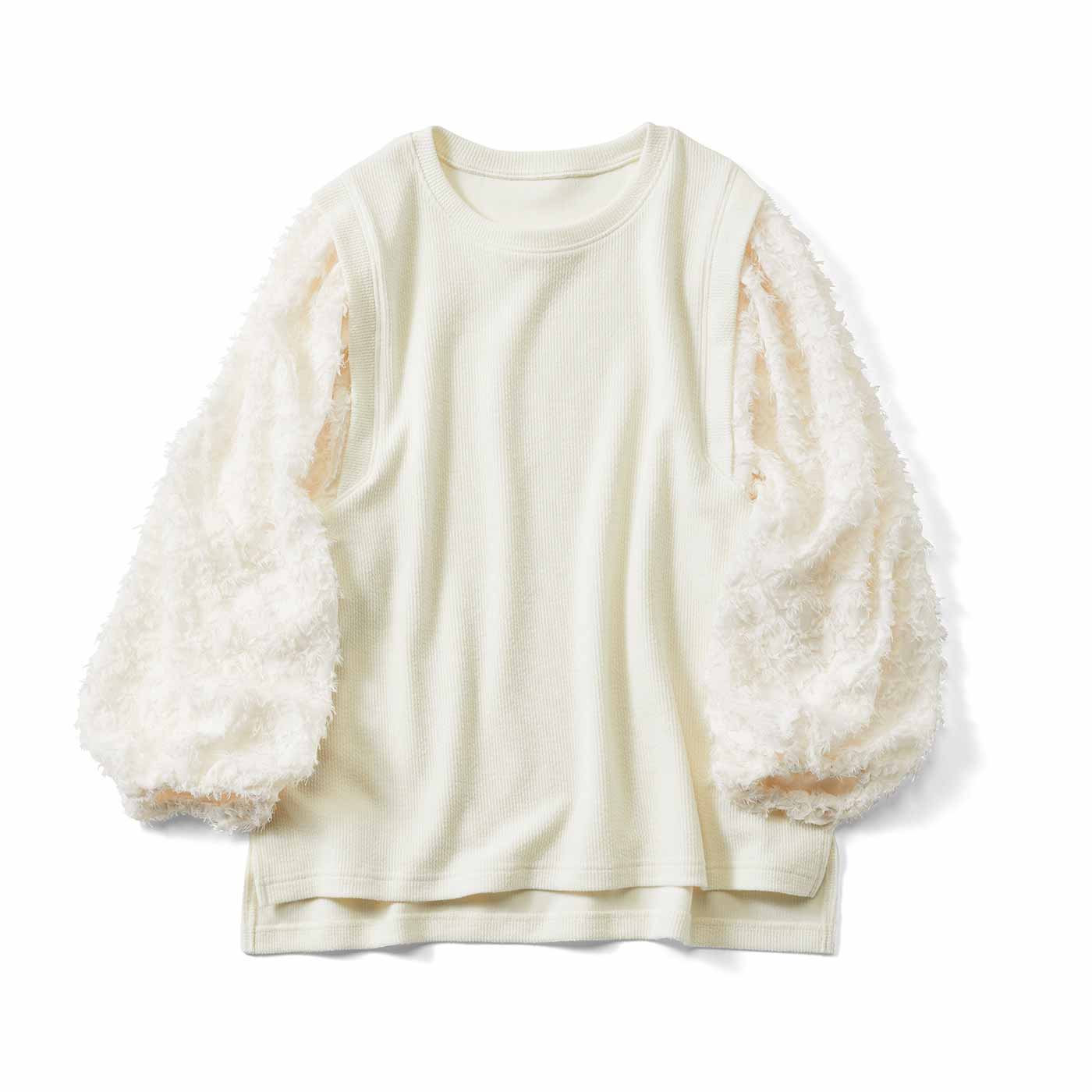 Live in comfort［リブインコンフォート］|フリンジジャカード袖のブラウス〈ＩＶ〉リブ
