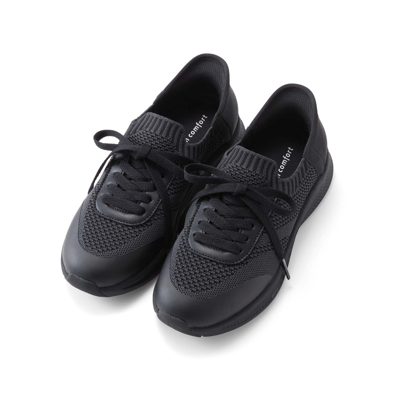 Live in  comfort|１秒で履ける！ 軽い ニット スニーカー ブラック 黒