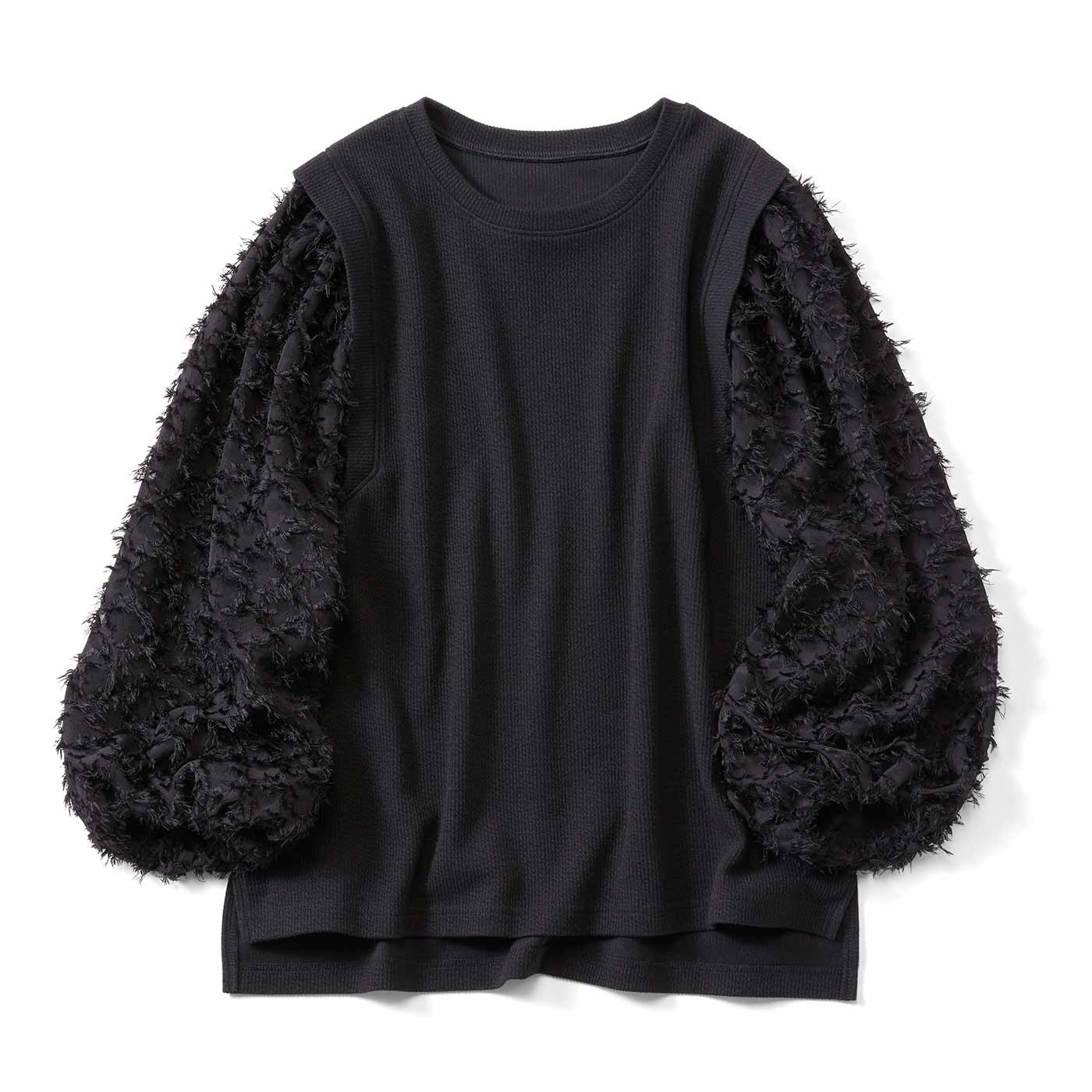 Live in comfort［リブインコンフォート］|フリンジジャカード袖のブラウス〈ＢＫ〉リブ
